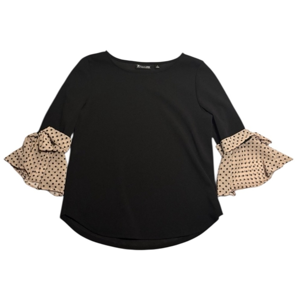7th Avenue Women’s Small Black Polka Dot Ruffle Sleeves